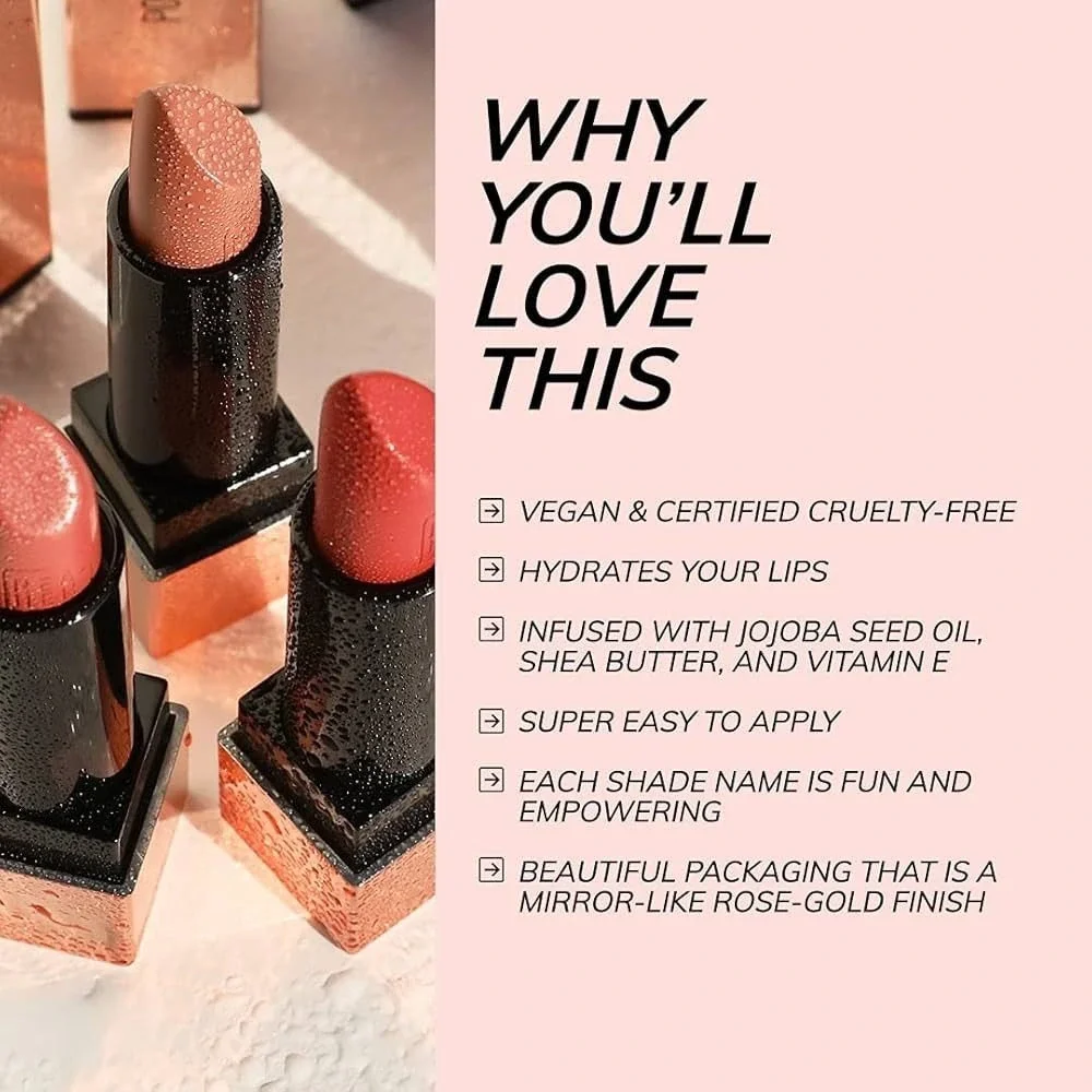 REALHER Moisturizing Lipstick I Am Boss Deep Berry Rose Gold Case New